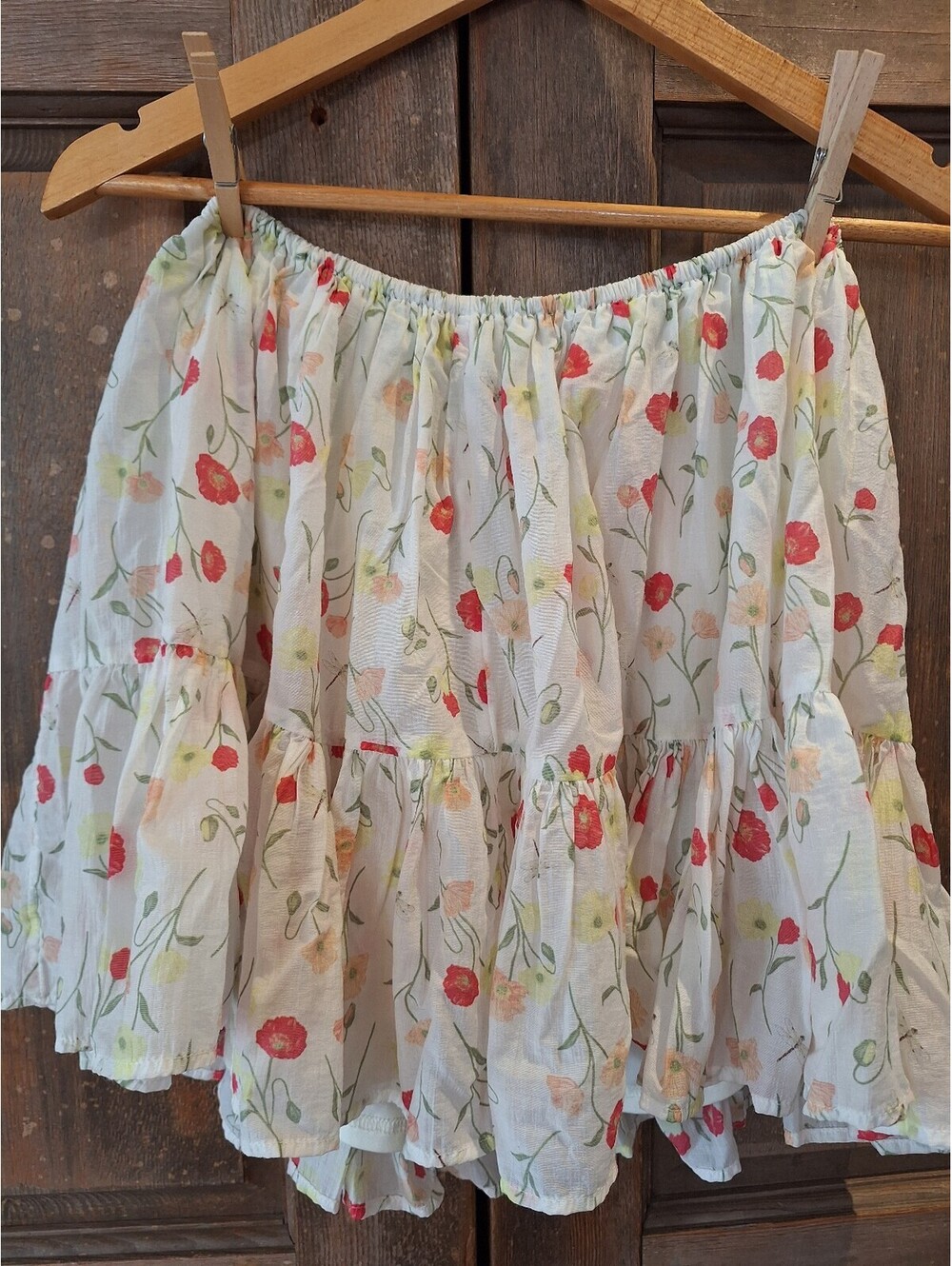 Dragonflies and poppies floral mini skirt, Small.